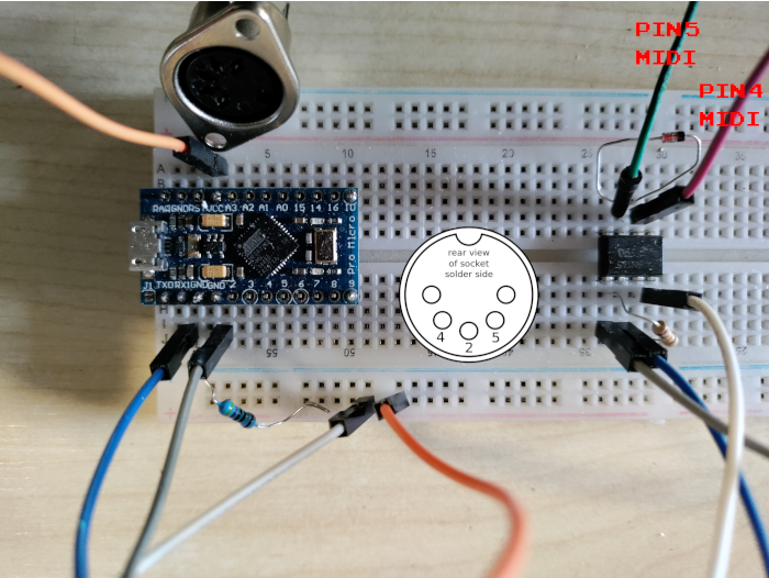 5v MIDI IN Circuit breadboard